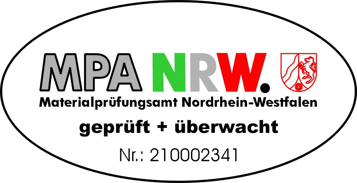 Das Bild zeigt das Quality Label für "überwachte und zertifizierte Bauprodukte" von MPA NRW mit welchem häwa GmbH ausgezeichnet wurde.