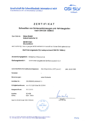Zertifikat DIN EN 15085-2