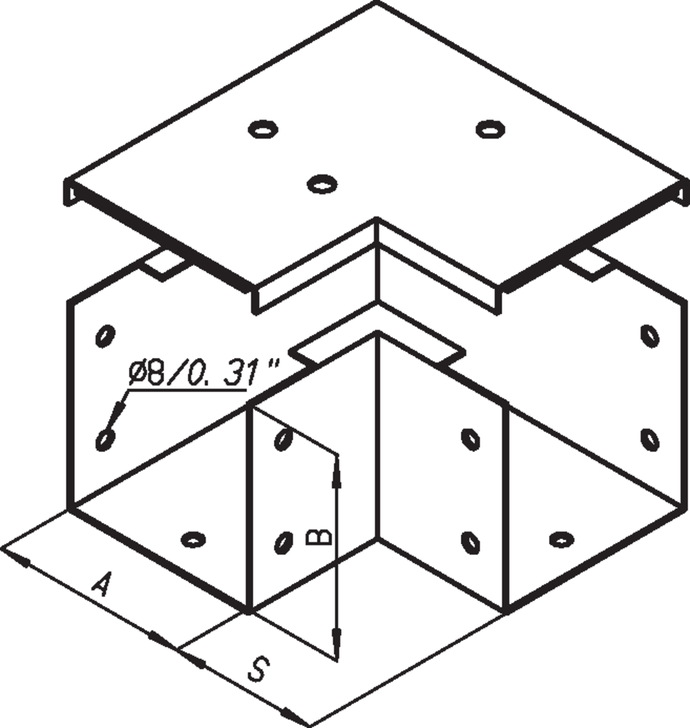 90°-Eckwinkel Deckel in Flucht
